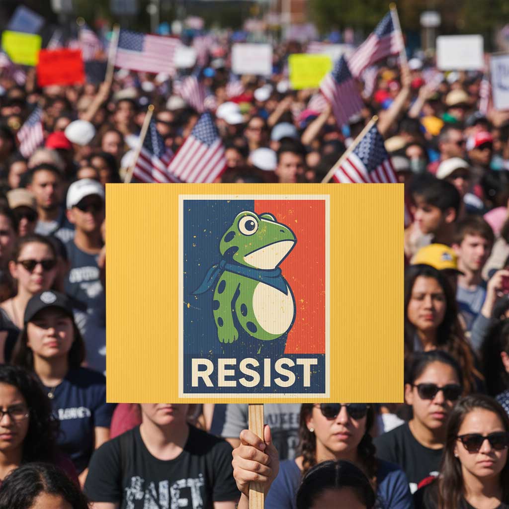 Portland 2025 Protest Protest Sign Frog Resist Against Pepper Spray TS02 Horizontal 18