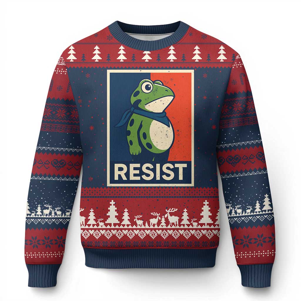 Portland 2025 Protest Ugly Christmas Sweater Frog Resist Against Pepper Spray - Print Your Wear