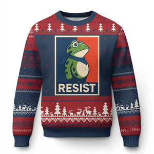 Portland 2025 Protest Ugly Christmas Sweater Frog Resist Against Pepper Spray - Print Your Wear