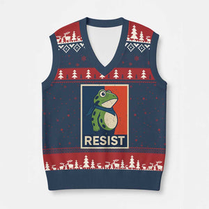 Portland 2025 Protest V-Neck Knit Sweater Vest Frog Resist Against Pepper Spray - Print Your Wear