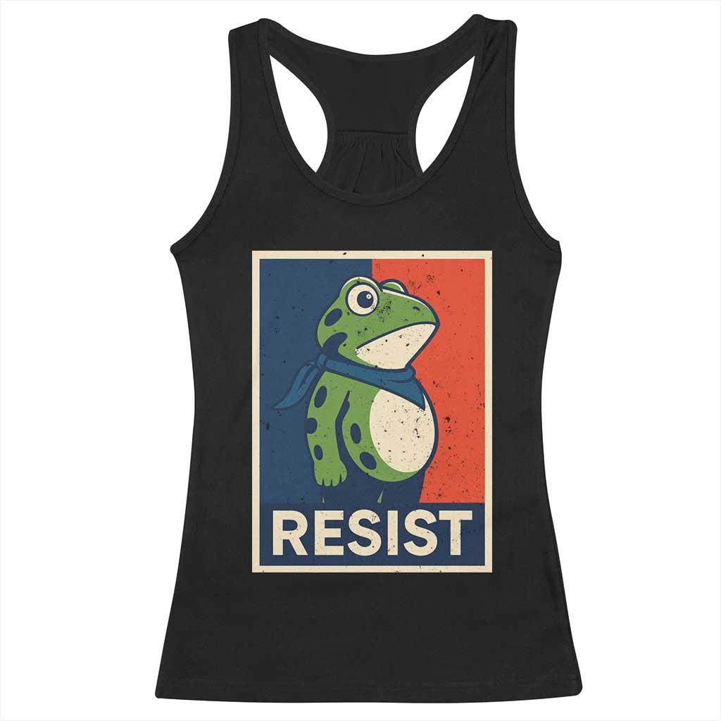 Portland 2025 Protest Racerback Tank Top Frog Resist Against Pepper Spray TS02 Black Print Your Wear