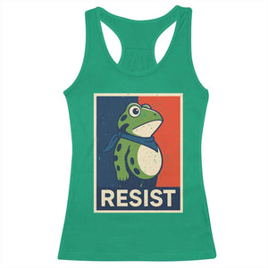 Portland 2025 Protest Racerback Tank Top Frog Resist Against Pepper Spray TS02 Irish Green Print Your Wear