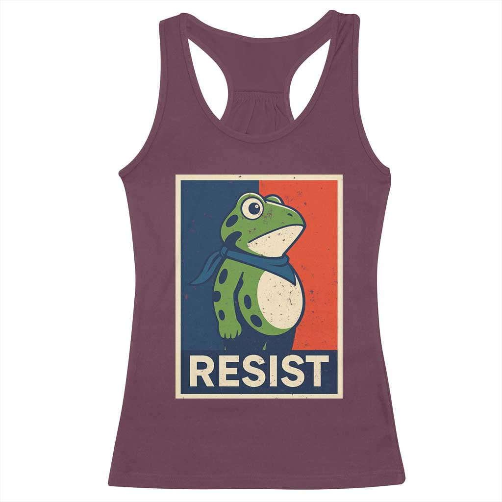Portland 2025 Protest Racerback Tank Top Frog Resist Against Pepper Spray TS02 Maroon Print Your Wear