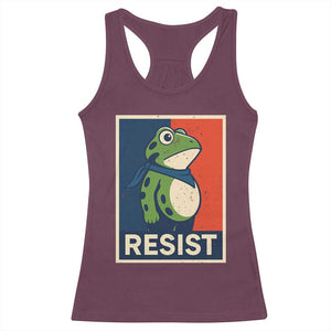 Portland 2025 Protest Racerback Tank Top Frog Resist Against Pepper Spray TS02 Maroon Print Your Wear