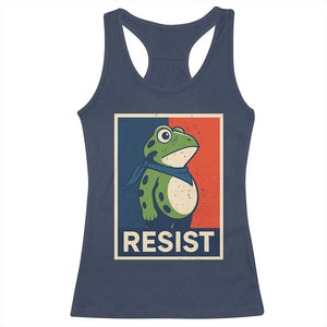 Portland 2025 Protest Racerback Tank Top Frog Resist Against Pepper Spray TS02 Navy Print Your Wear