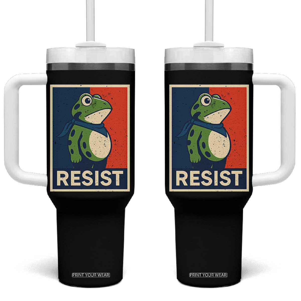 Portland 2025 Protest Tumbler With Handle Frog Resist Against Pepper Spray TS02 One Size: 40 oz Black Print Your Wear