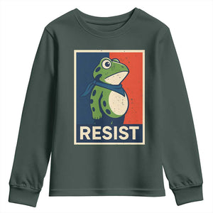 Portland 2025 Protest Youth Sweatshirt Frog Resist Against Pepper Spray TS02 Dark Forest Green Print Your Wear