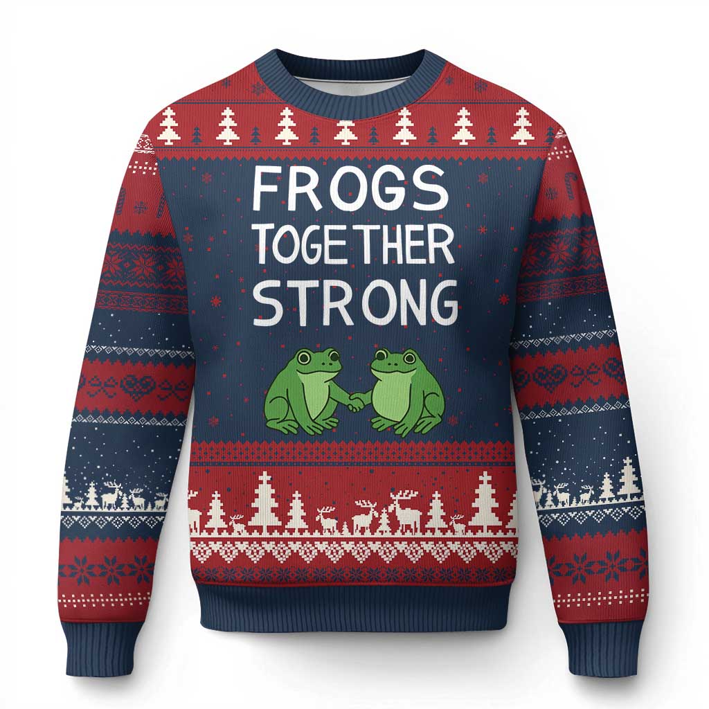 Frogs Together Strong Ugly Christmas Sweater Free Portland Oregon Unity Meme TS02 Navy Red Print Your Wear