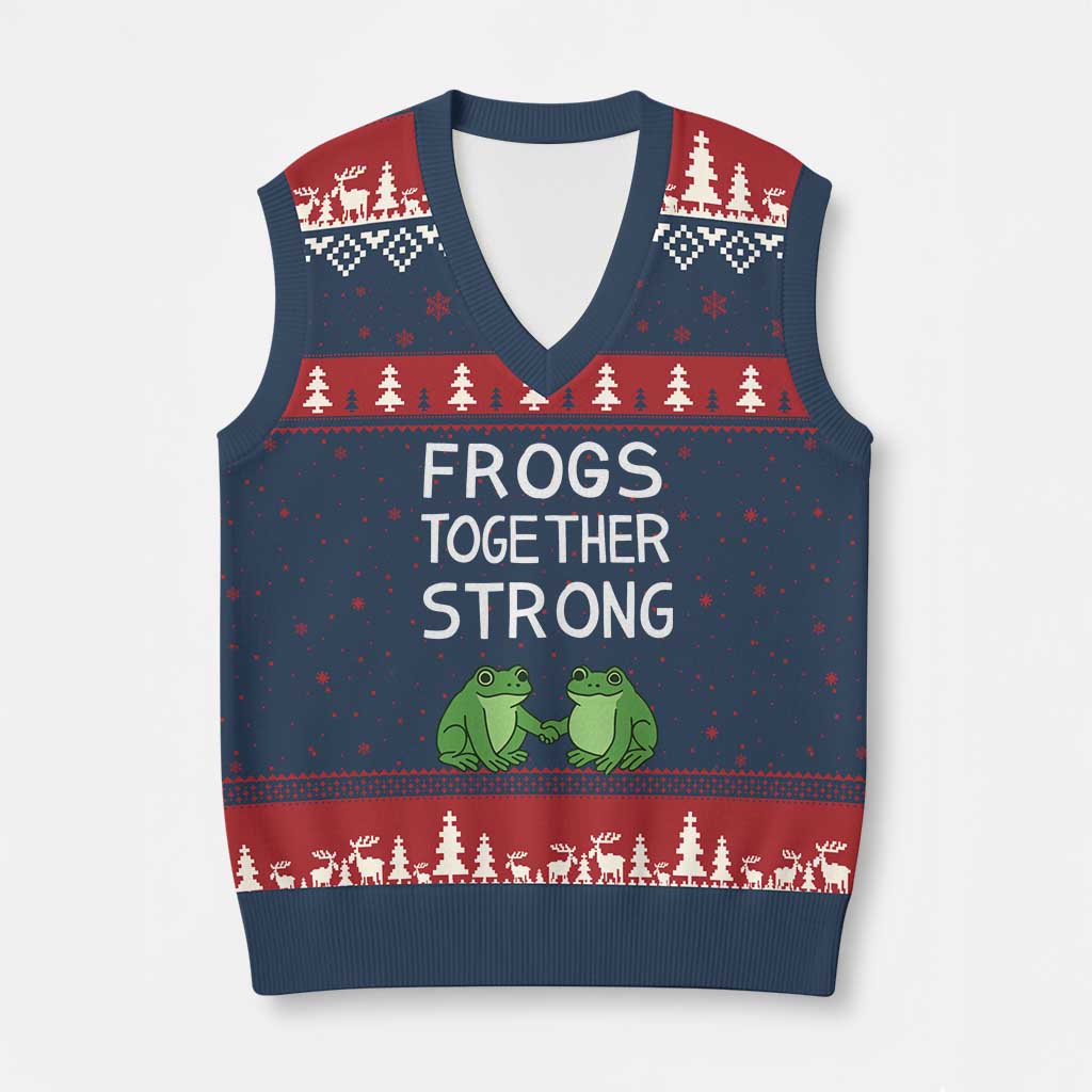 Frogs Together Strong V-Neck Knit Sweater Vest Free Portland Oregon Unity Meme - Print Your Wear