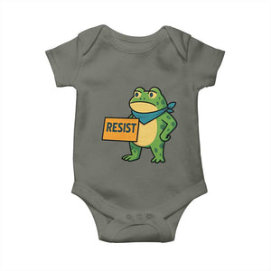 Retro Frog Resist Baby Onesie Free Portland Oregon Funny Cartoon Graphic TS02 Military Green Print Your Wear