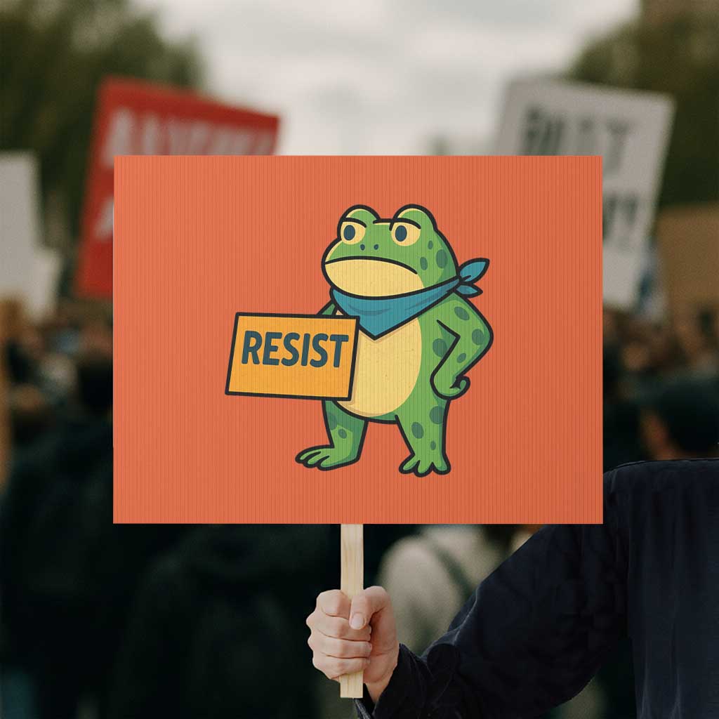 Retro Frog Resist Protest Sign Free Portland Oregon Funny Cartoon Graphic TS02 Horizontal 18