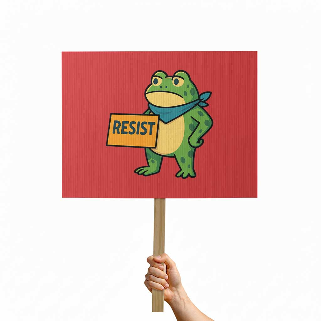 Retro Frog Resist Protest Sign Free Portland Oregon Funny Cartoon Graphic TS02 Horizontal 18" x 24" Red Print Your Wear