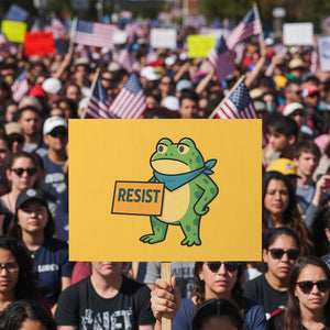 Retro Frog Resist Protest Sign Free Portland Oregon Funny Cartoon Graphic TS02 Horizontal 18" x 24" Yellow Print Your Wear