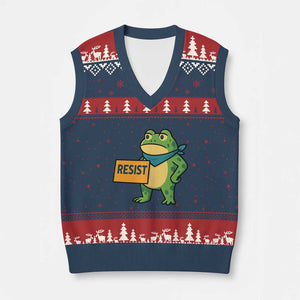 Retro Frog Resist V-Neck Knit Sweater Vest Free Portland Oregon Funny Cartoon Graphic - Print Your Wear