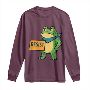 Retro Frog Resist Long Sleeve Shirt Free Portland Oregon Funny Cartoon Graphic TS02 Maroon Print Your Wear