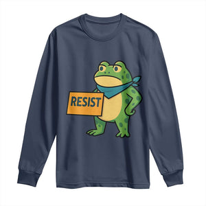 Retro Frog Resist Long Sleeve Shirt Free Portland Oregon Funny Cartoon Graphic TS02 Navy Print Your Wear