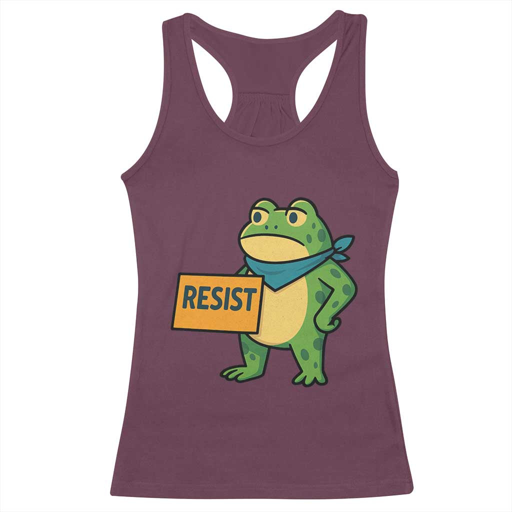 Retro Frog Resist Racerback Tank Top Free Portland Oregon Funny Cartoon Graphic TS02 Maroon Print Your Wear