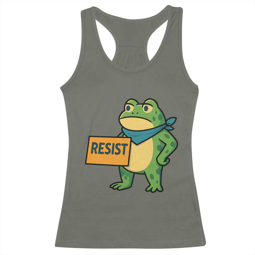 Retro Frog Resist Racerback Tank Top Free Portland Oregon Funny Cartoon Graphic TS02 Military Green Print Your Wear