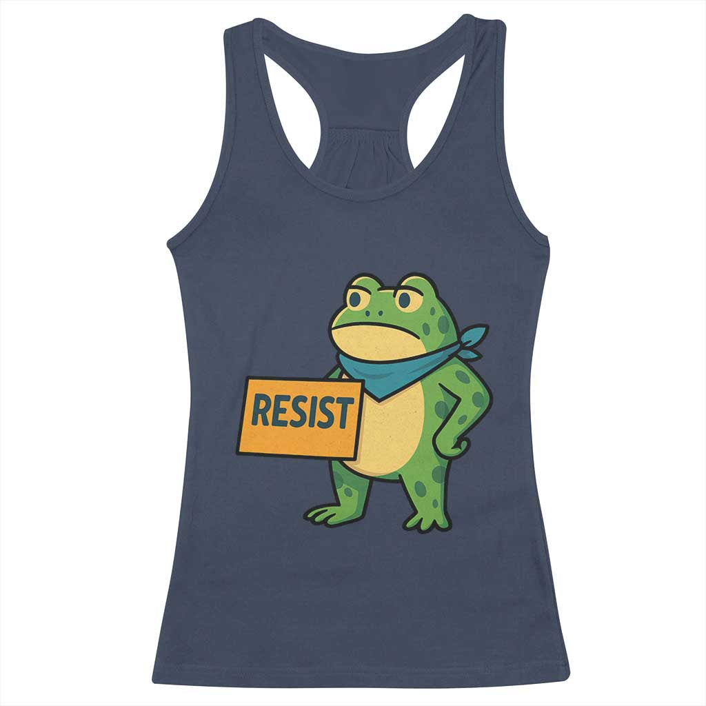 Retro Frog Resist Racerback Tank Top Free Portland Oregon Funny Cartoon Graphic TS02 Navy Print Your Wear