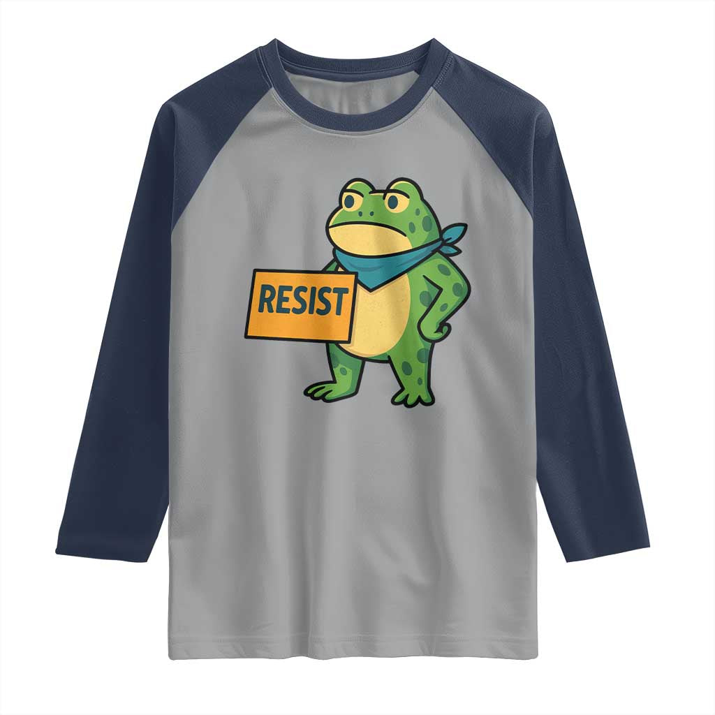 Retro Frog Resist Raglan Shirt Free Portland Oregon Funny Cartoon Graphic TS02 Sport Gray Navy Print Your Wear