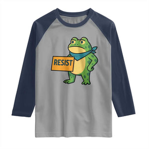 Retro Frog Resist Raglan Shirt Free Portland Oregon Funny Cartoon Graphic TS02 Sport Gray Navy Print Your Wear