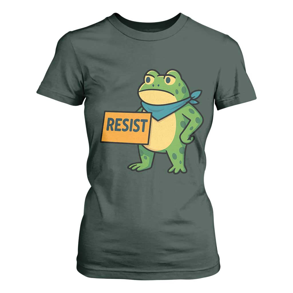Retro Frog Resist T Shirt For Women Free Portland Oregon Funny Cartoon Graphic TS02 Dark Forest Green Print Your Wear