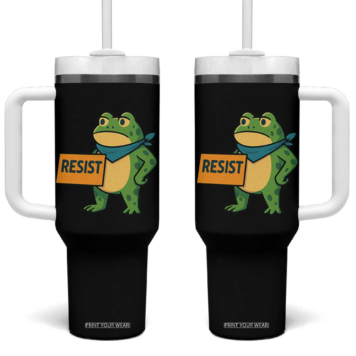 Retro Frog Resist Tumbler With Handle Free Portland Oregon Funny Cartoon Graphic TS02 One Size: 40 oz Black Print Your Wear