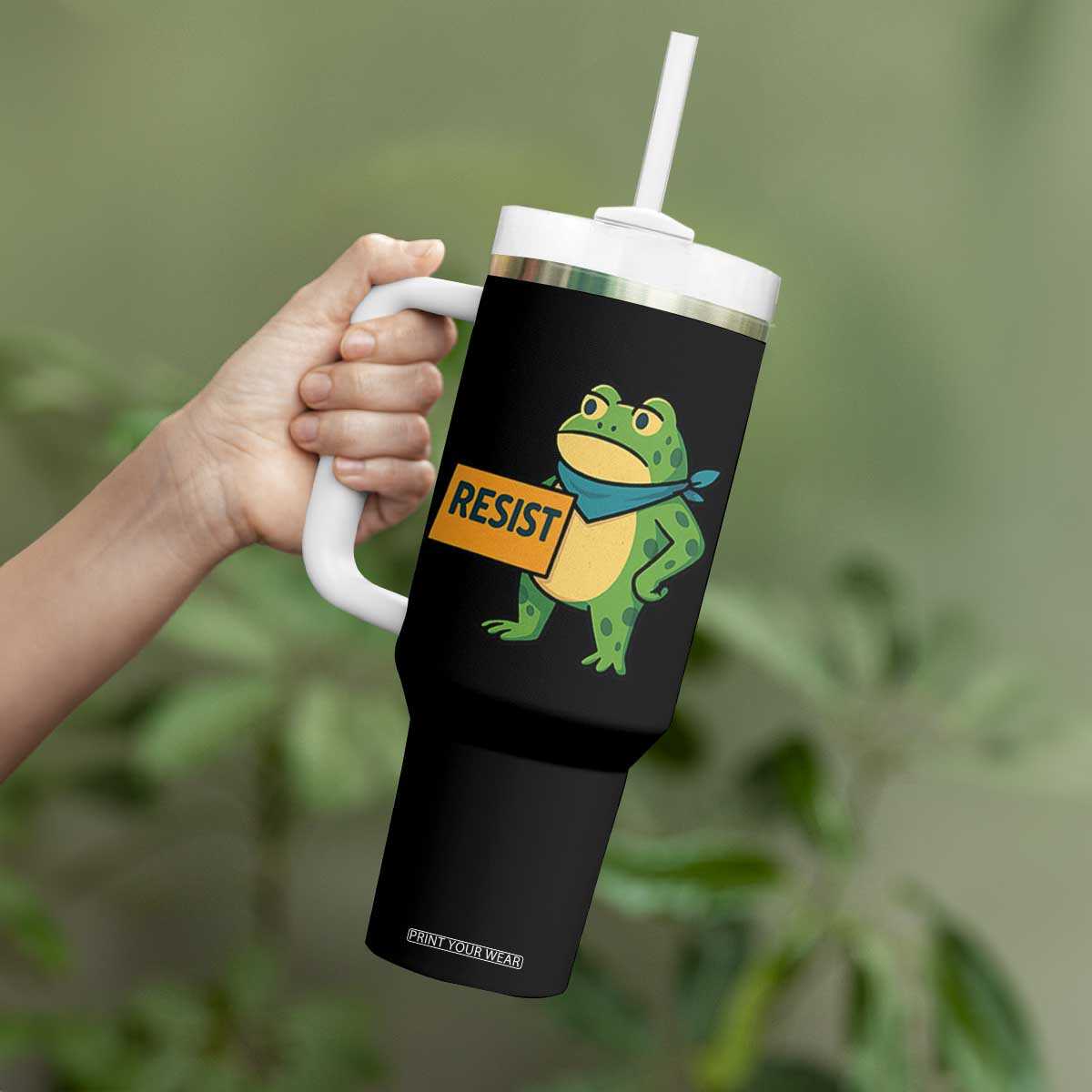 Retro Frog Resist Tumbler With Handle Free Portland Oregon Funny Cartoon Graphic TS02 Print Your Wear