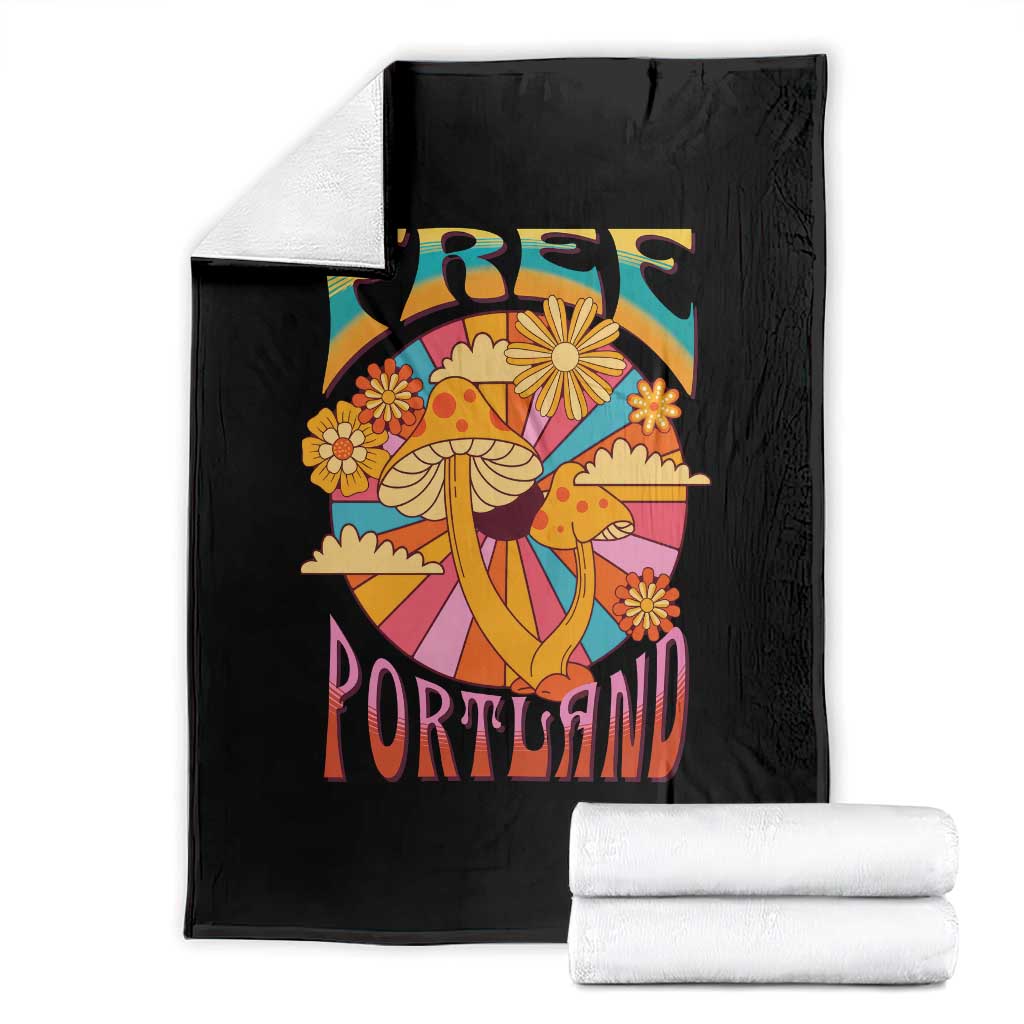 Retro Free Portland Patriotic Throw Blanket Oregon Freedom Trippy 70s Mushroom Graphic TS02 Black Print Your Wear