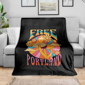Retro Free Portland Patriotic Throw Blanket Oregon Freedom Trippy 70s Mushroom Graphic TS02 Print Your Wear