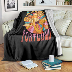 Retro Free Portland Patriotic Throw Blanket Oregon Freedom Trippy 70s Mushroom Graphic TS02 Print Your Wear