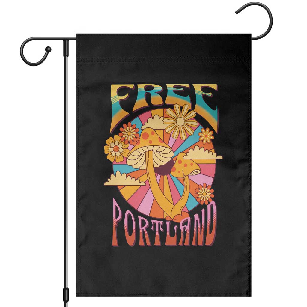 Retro Free Portland Patriotic Garden Flag Oregon Freedom Trippy 70s Mushroom Graphic TS02 Black Print Your Wear