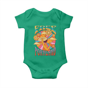 Retro Free Portland Patriotic Baby Onesie Oregon Freedom Trippy 70s Mushroom Graphic TS02 Irish Green Print Your Wear