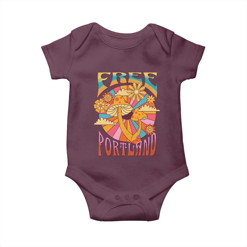 Retro Free Portland Patriotic Baby Onesie Oregon Freedom Trippy 70s Mushroom Graphic TS02 Maroon Print Your Wear
