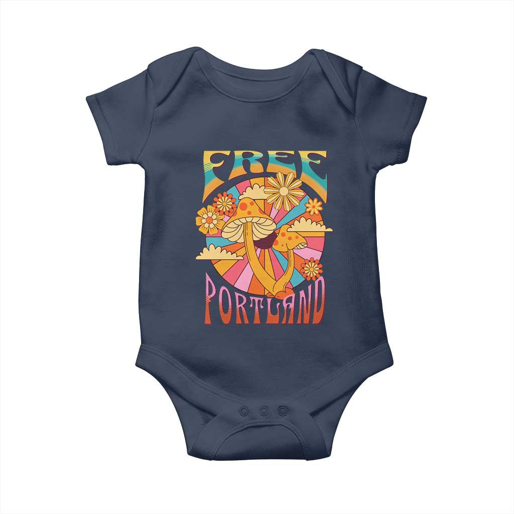 Retro Free Portland Patriotic Baby Onesie Oregon Freedom Trippy 70s Mushroom Graphic TS02 Navy Print Your Wear