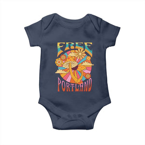 Retro Free Portland Patriotic Baby Onesie Oregon Freedom Trippy 70s Mushroom Graphic TS02 Navy Print Your Wear