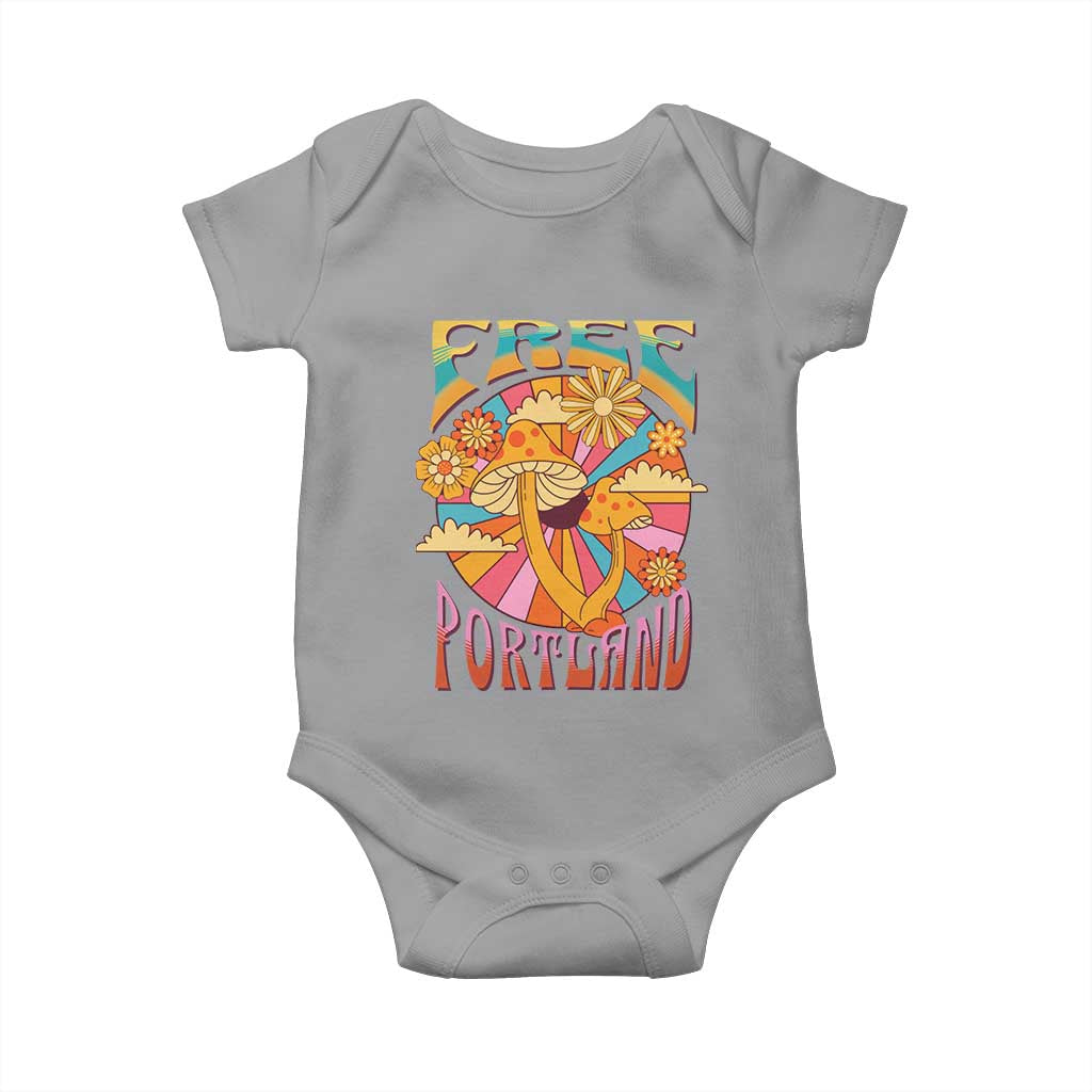 Retro Free Portland Patriotic Baby Onesie Oregon Freedom Trippy 70s Mushroom Graphic TS02 Sport Gray Print Your Wear