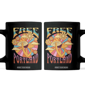 Retro Free Portland Patriotic Coffee Mug Oregon Freedom Trippy 70s Mushroom Graphic TS02 Black Print Your Wear