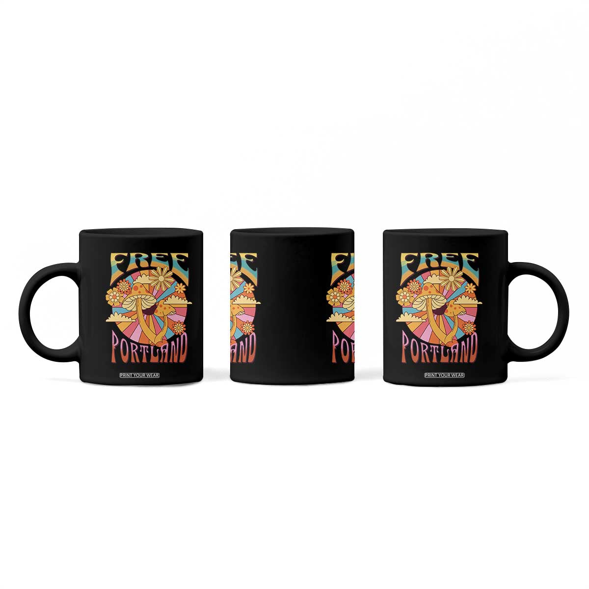Retro Free Portland Patriotic Coffee Mug Oregon Freedom Trippy 70s Mushroom Graphic TS02 Print Your Wear