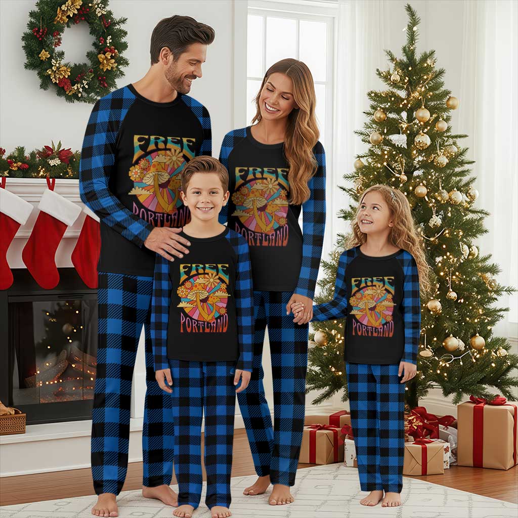 Retro Free Portland Patriotic Plaid Pajama Set Oregon Freedom Trippy 70s Mushroom Graphic TS02 Blue Plaid Print Your Wear