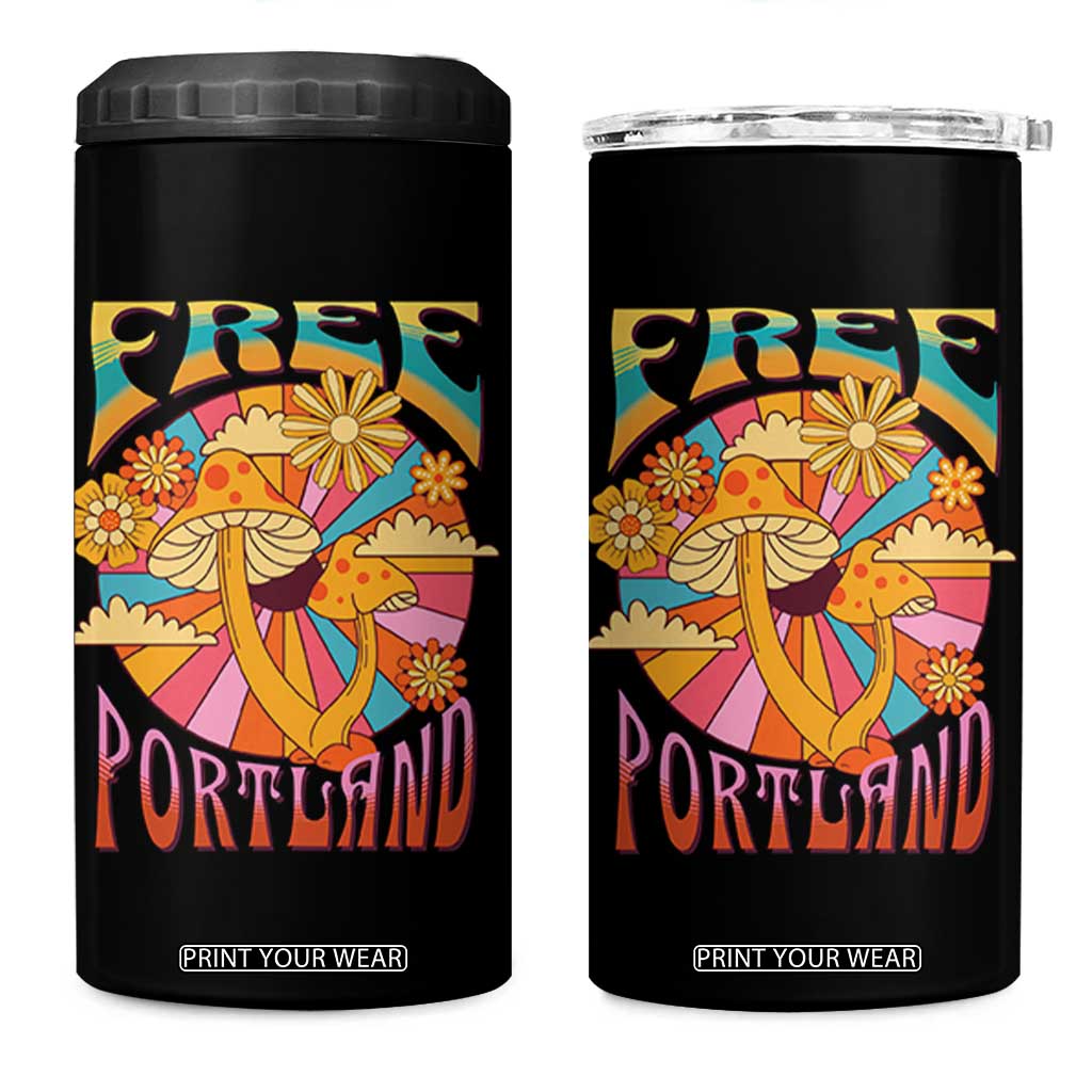 Retro Free Portland Patriotic 4 in 1 Can Cooler Tumbler Oregon Freedom Trippy 70s Mushroom Graphic TS02 One Size: 16 oz Black Print Your Wear