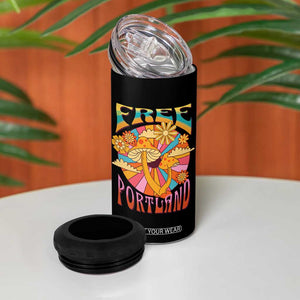 Retro Free Portland Patriotic 4 in 1 Can Cooler Tumbler Oregon Freedom Trippy 70s Mushroom Graphic TS02 Print Your Wear