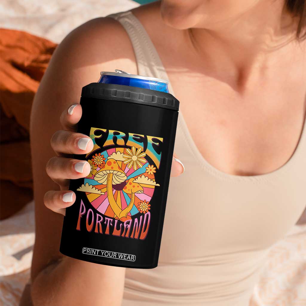 Retro Free Portland Patriotic 4 in 1 Can Cooler Tumbler Oregon Freedom Trippy 70s Mushroom Graphic TS02 Print Your Wear