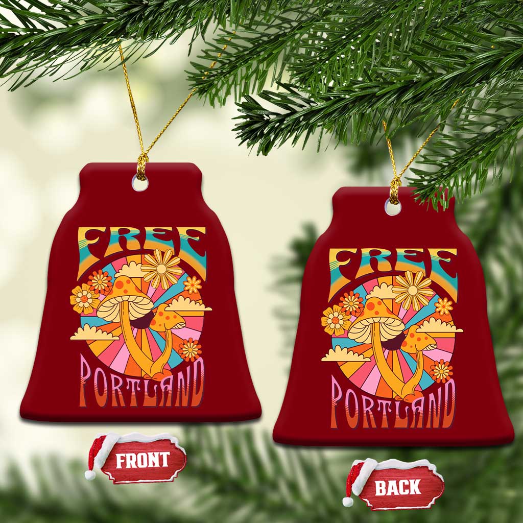 Retro Free Portland Patriotic Ceramic Ornament Oregon Freedom Trippy 70s Mushroom Graphic TS02 Print Your Wear