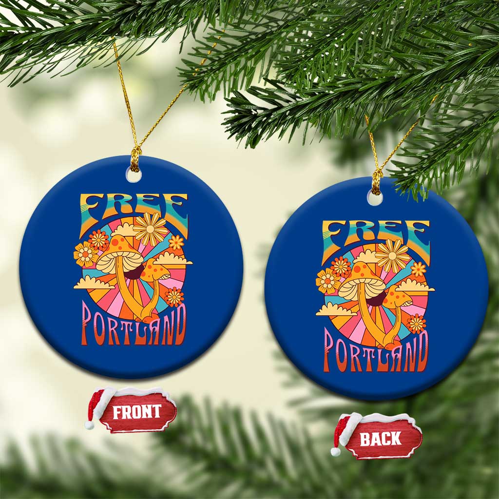 Retro Free Portland Patriotic Ceramic Ornament Oregon Freedom Trippy 70s Mushroom Graphic TS02 1pc Blue Print Your Wear