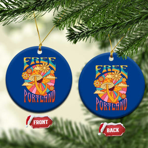 Retro Free Portland Patriotic Ceramic Ornament Oregon Freedom Trippy 70s Mushroom Graphic TS02 1pc Blue Print Your Wear