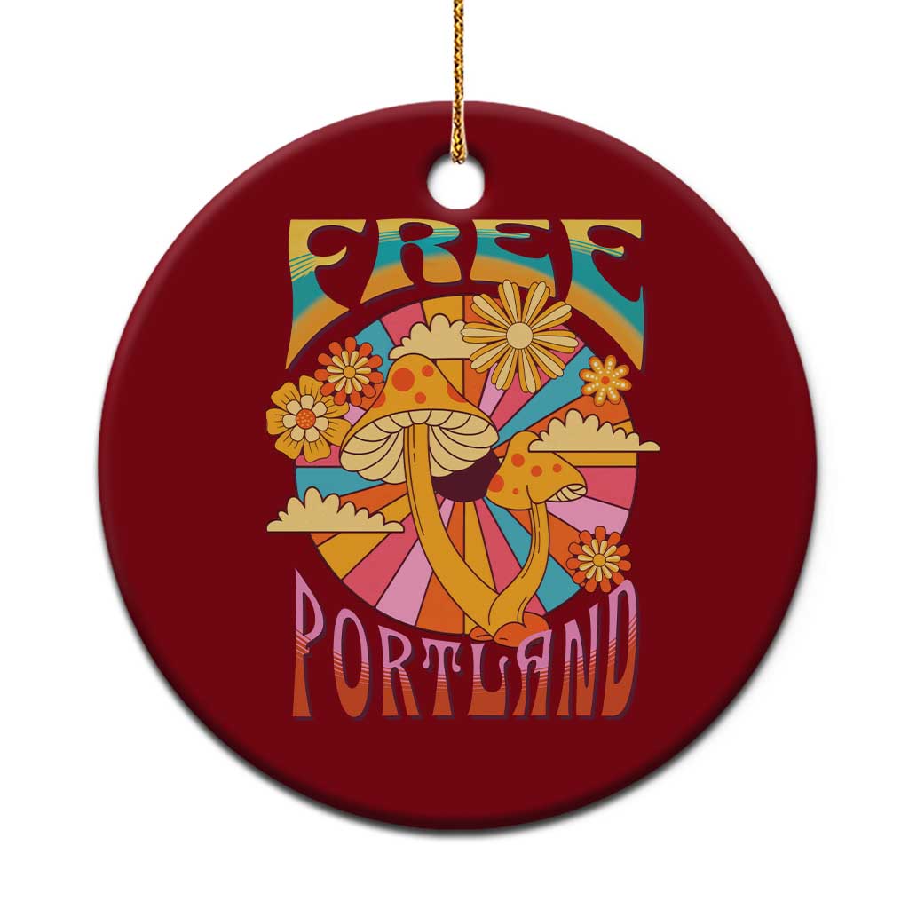 Retro Free Portland Patriotic Ceramic Ornament Oregon Freedom Trippy 70s Mushroom Graphic TS02 1pc Red Print Your Wear