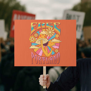 Retro Free Portland Patriotic Protest Sign Oregon Freedom Trippy 70s Mushroom Graphic - Print Your Wear
