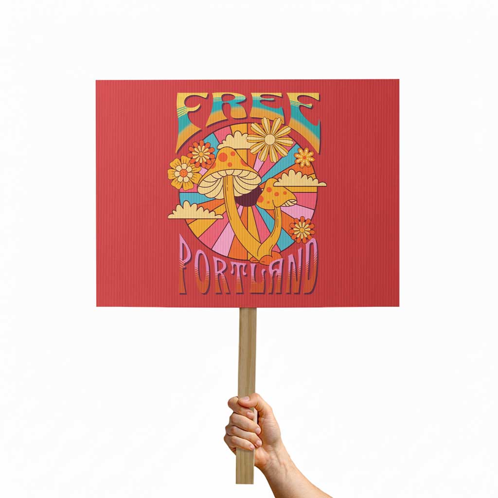 Retro Free Portland Patriotic Protest Sign Oregon Freedom Trippy 70s Mushroom Graphic TS02 Horizontal 18" x 24" Red Print Your Wear