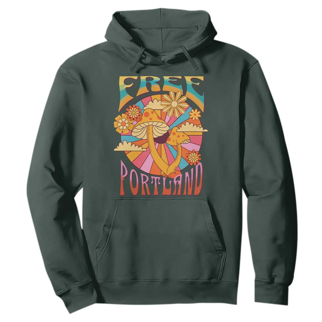 Retro Free Portland Patriotic Hoodie Oregon Freedom Trippy 70s Mushroom Graphic TS02 Dark Forest Green Print Your Wear
